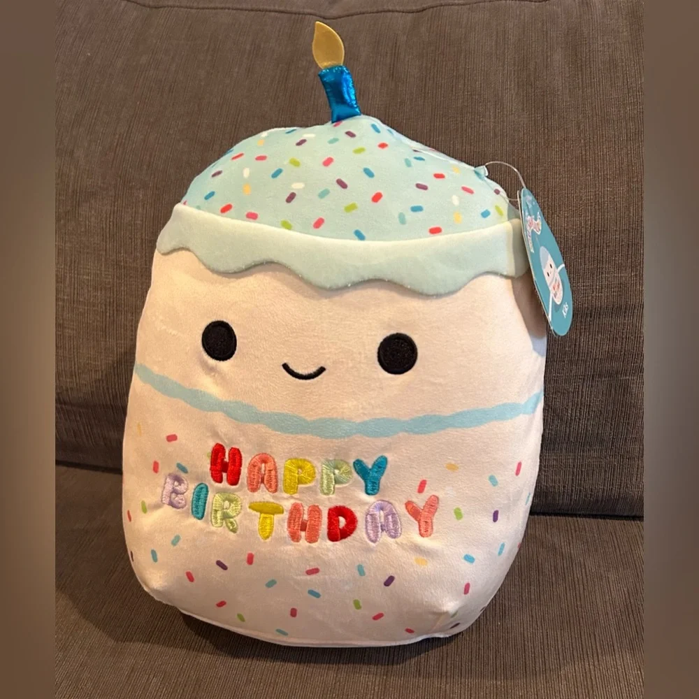 Squishmallows Plush 10“ Kiks Blue & White Birthday Cake Happy Birthday